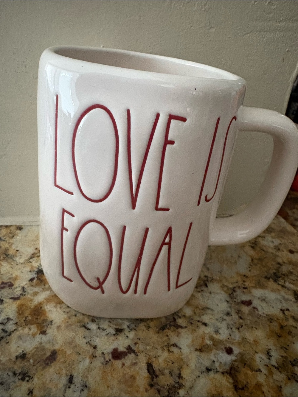 Rae Dunn White Ceramic "Love Is Equal" Mug with Red Lettering